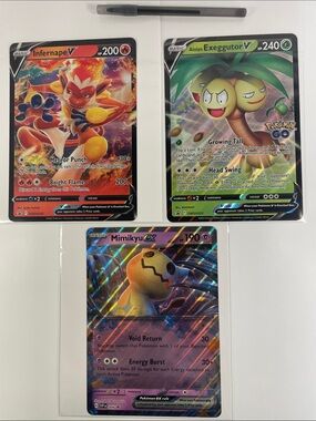 Jumbo Pokemon Trading Cards-Mimikyu ex, Infernape V and Alolan Exeggutor V